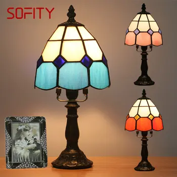 Современная настольная лампа SOFITY Tiffany, креативный декор из витражного стекла, Небольшой настольный светильник для дома, гостиной, спальни, прикроватной тумбочки.