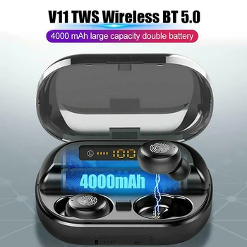 Новая Беспроводная гарнитура Bluetooth 5.0 TWS, Мини-светодиодные спортивные наушники для бега, Стерео шумоподавление