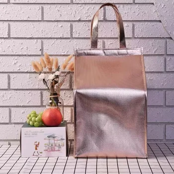 500 шт. / лот Индивидуальная сумка для ланча из нетканого материала, экологически Чистая изоляция из алюминиевой фольги, Лазерная пленка, сохраняющая тепло, прохладная сумка