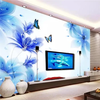 Фотообои wellyu на заказ 3d Фрески Dream Blue Lily Butterfly Гостиная Спальня ТВ Фон Обои papel de parede