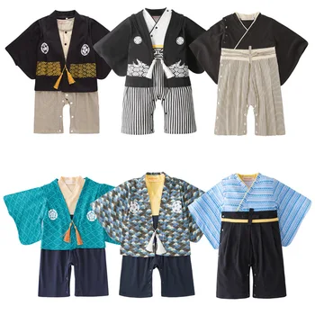 Детские мальчики в японском стиле кимоно, хлопковый комбинезон для мальчиков Юката, костюм для вечеринки в кимоно самурая Каваи для новорожденных