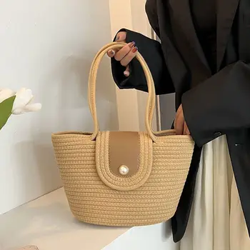 Пляжные сумки для покупок большой емкости, роскошная дизайнерская сумка через плечо из ротанга, женская соломенная сумка ручной работы, летняя дорожная сумка Q225