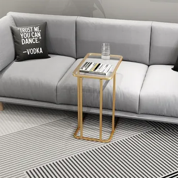 Журнальный столик в скандинавском стиле с железной золотой ножкой, домашний диван, приставной столик, маленький столик для спальни, прикроватные тумбочки, мебель для гостиной