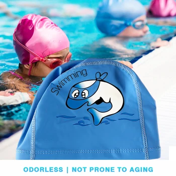 Детская защитная кепка для плавания с мультяшным полиуретановым покрытием, кепка для плавания, эластичная, водонепроницаемая, удобная, экологичная для женских аксессуаров