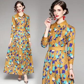 Модные весенние женские Макси-платья Big Wave Синего Цвета с мелким цветочным Рисунком, женское Повседневное платье, Милая Облегающая Туника Vestidos