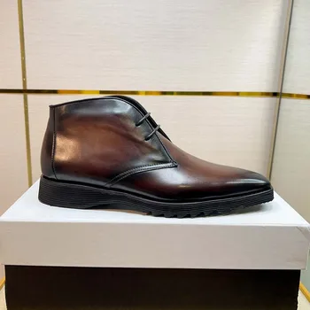 Роскошная брендовая мужская обувь, Новые коричневые мужские ботинки 